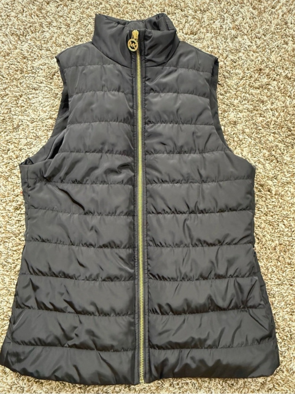 Michael Kors Black Quilted Puffer Vest with Gold Zipper